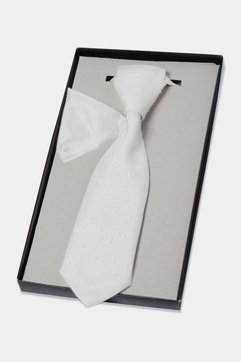 Żakardowy krawatnik chłopięcy biały - KRbiały